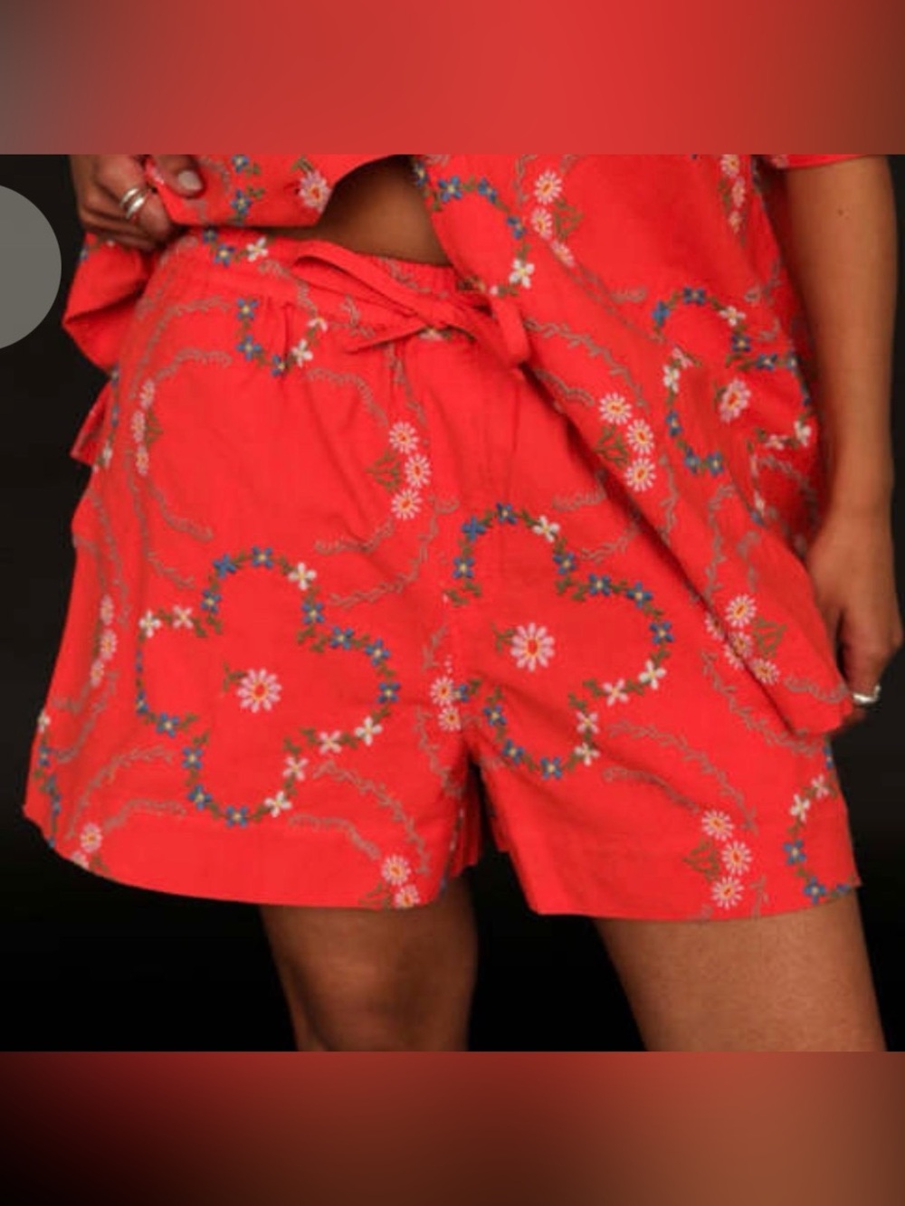 Damson Madder Red Tablecloth Shorts Embroidered Floral Size US 14 UK 18
